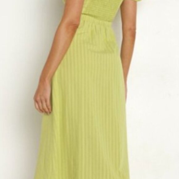 NWT Show Me Your MuMu ‘Gabrielle’ Tie-Front Midi Dress Pear Green XS Puff Sleeve - Picture 2 of 9